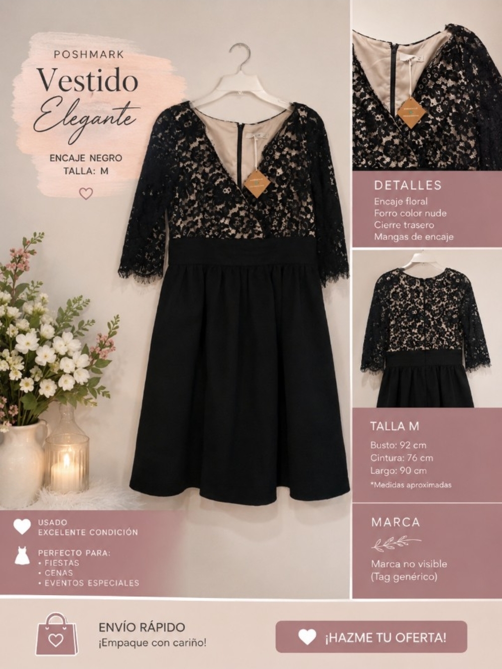 Girls Black Lace Dress with Nude Lining - Brand Unknown